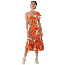 Urban Outfitters Carmen Floral One-Shoulder Ruffle Midi Dress Red Size SMALL