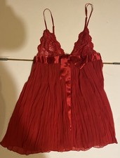 Medium VICTORIA'S SECRET Pleated CHIFFON BABYDOLL Satin Bow Nightgown Nightie