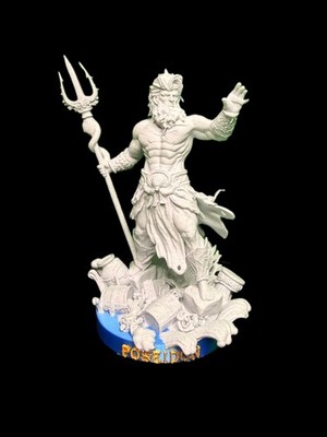 Poseidon Greek God Statue   Marble Stone 3D Printed Mythology Decor | Ocean King