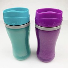 Vintage Playtex Coolster Tumbler Sippy Cups 10oz Green Purple Sparkle w/ Valves