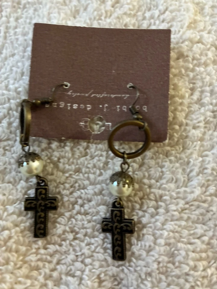 Artisan Boho Gothic Cross Dangle Pierced Earrings - Image 3 of 4