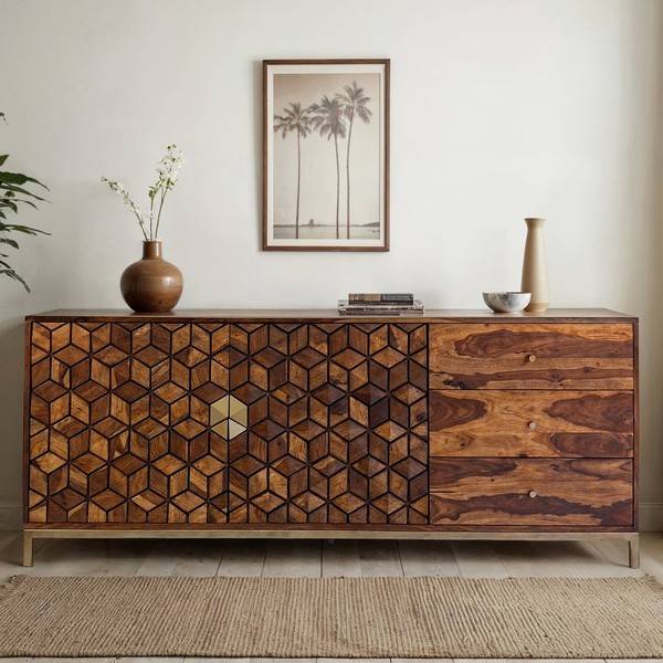 Sideboard Finebuy Anrichte Sheesham Massivholz 180 Cm Kommode TüRen Schubladen-image