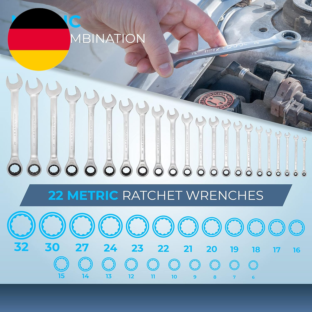 Wilmar Ratschenschlüssel-Set W30642 – 12-teilig, Chrom-Vanadium-Stahl, 72 Zahn