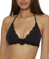 BECCA Colette Crochet Flower Halter Top, Black, Size Small, MSRP $88