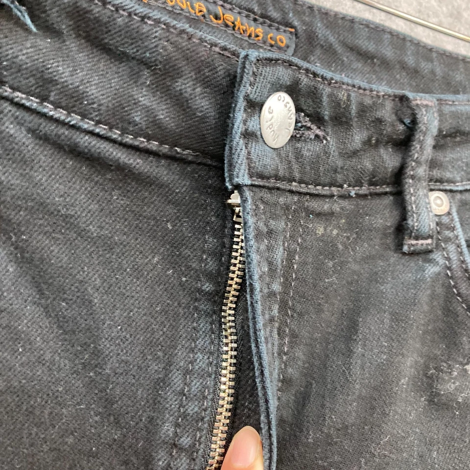 Pantalones de mezclilla Nudie para mujer 32 negros rectos Sally de algodón tiro medio cremallera 8019 Foto 3 de 4