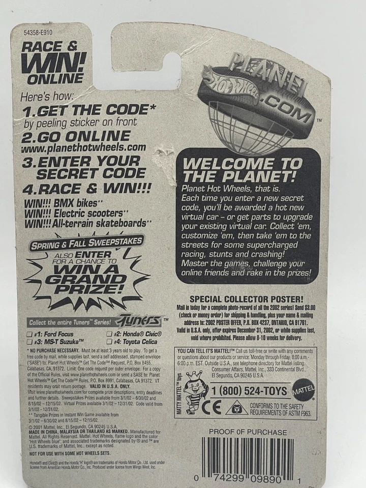 2002 Hot Wheels Tuners Series 2/4, Honda Civic, Blue Collector #64 - Image 4 of 4