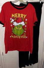 Sr Seuss The Grinch Merry Whatever 2 Piece Christmas Pajamas Size Large