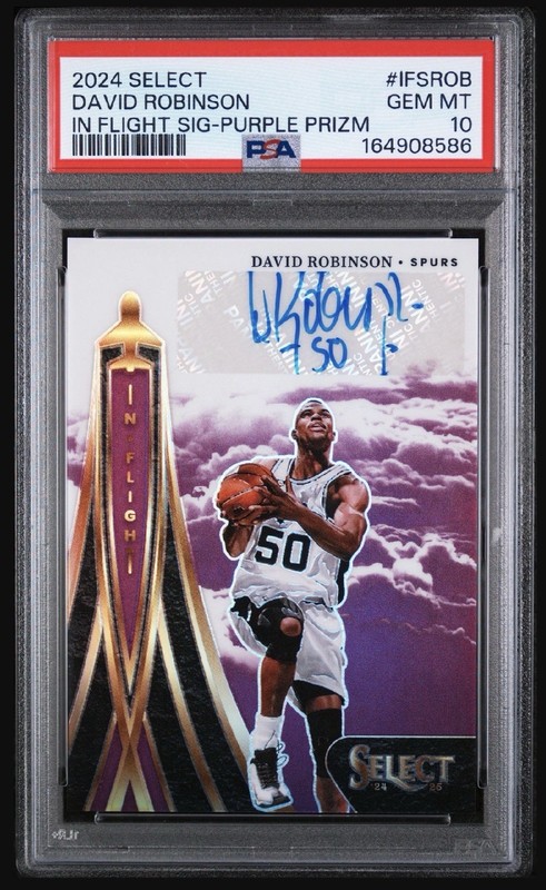 Panini Select 2024-25 David Robinson In Flight Sig Purple Prizm /75 PSA 10 Auto
