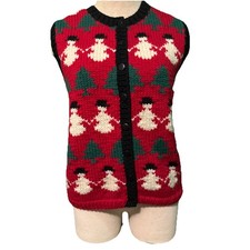 Vintage 90s Holiday 100 Wool Sweater Vest Knit Ugly Sweater Party Christmas XL
