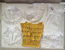 Lot of 6 Vintage Baby/Doll Clothes Dresses, Bloomers Bonnets Knit Eyelet Lace
