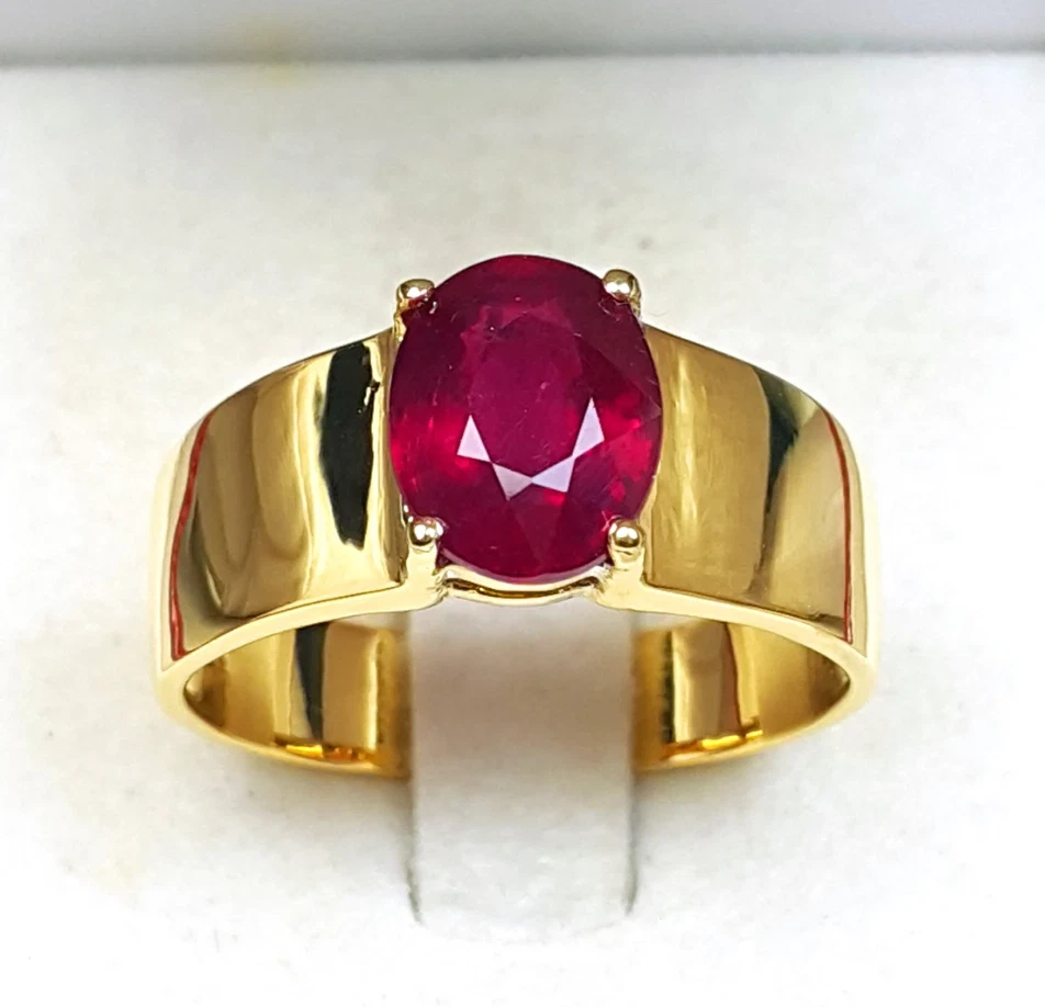 Gold Plated Men's Deep Red Ruby Ring 925 Silver Victorian Birthday Gift For Boys - Image 3 of 4