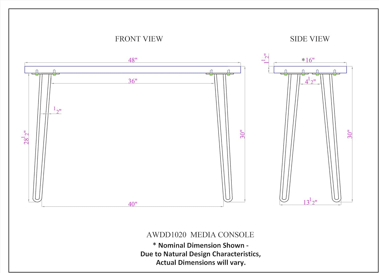 Hairpin Natural Media Console & 36" Live Edge Mirror Set by Alaterre