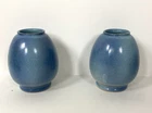 Scarce Frankoma Ada 502 Variegated Peacock Blue 3.5” Art Deco Cabinet Vase Pair