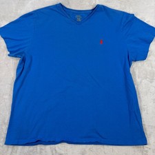 Polo Ralph Lauren Mens XL Blue V-Neck T-Shirt Red Pony Logo Cotton