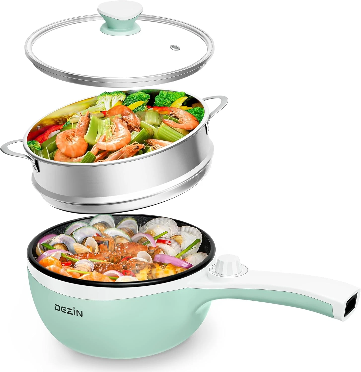 Hot Pot Electric with Steamer Upgraded, Non-Stick Sauté Pan, Rapid Noodles Elect