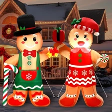 Leyndo 2 pcs 5 FT Christmas Inflatable Gingerbread Man red, green, brown 