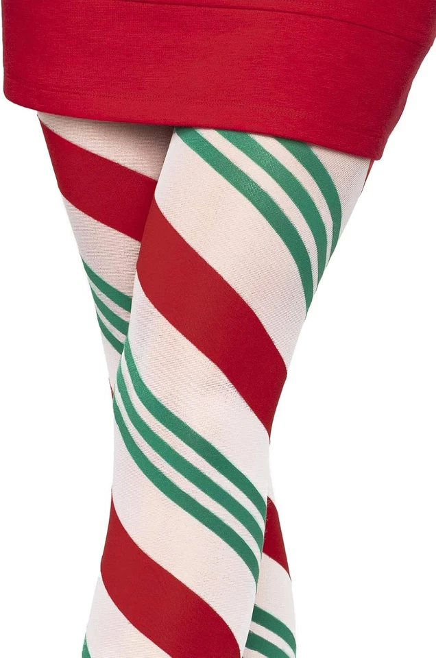 Medias Leg Avenue para mujer Navidad vacaciones spandex talla única, rayas verdes/rojas Foto 3 de 4
