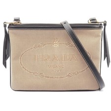 Prada Canvas Leather Logo Jacquard Shoulder Bag