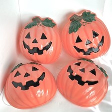Pumpkin Porch Light Covers VTG Plastic Jack-O-Lantern Halloween Set Of 4