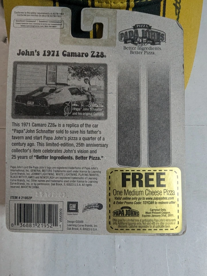 Papa John's Autographed Chevy Camaro Z28 & Camaro Hat. New Out Of Box Rare - Image 4 of 4
