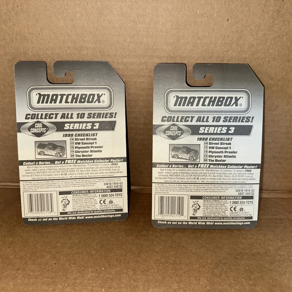 Lote de 2 Chrysler Atlantic 1997 Matchbox Cool Concepts #18 Plymouth Prowler #19 Foto 2 de 2