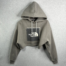 The North Face Womens Coordinates Crop Drop Pullover Hoodie L Gray Fleece Lined