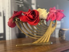 1969 Brass Menorah with Turquoise Stone Made in Israel Judaic