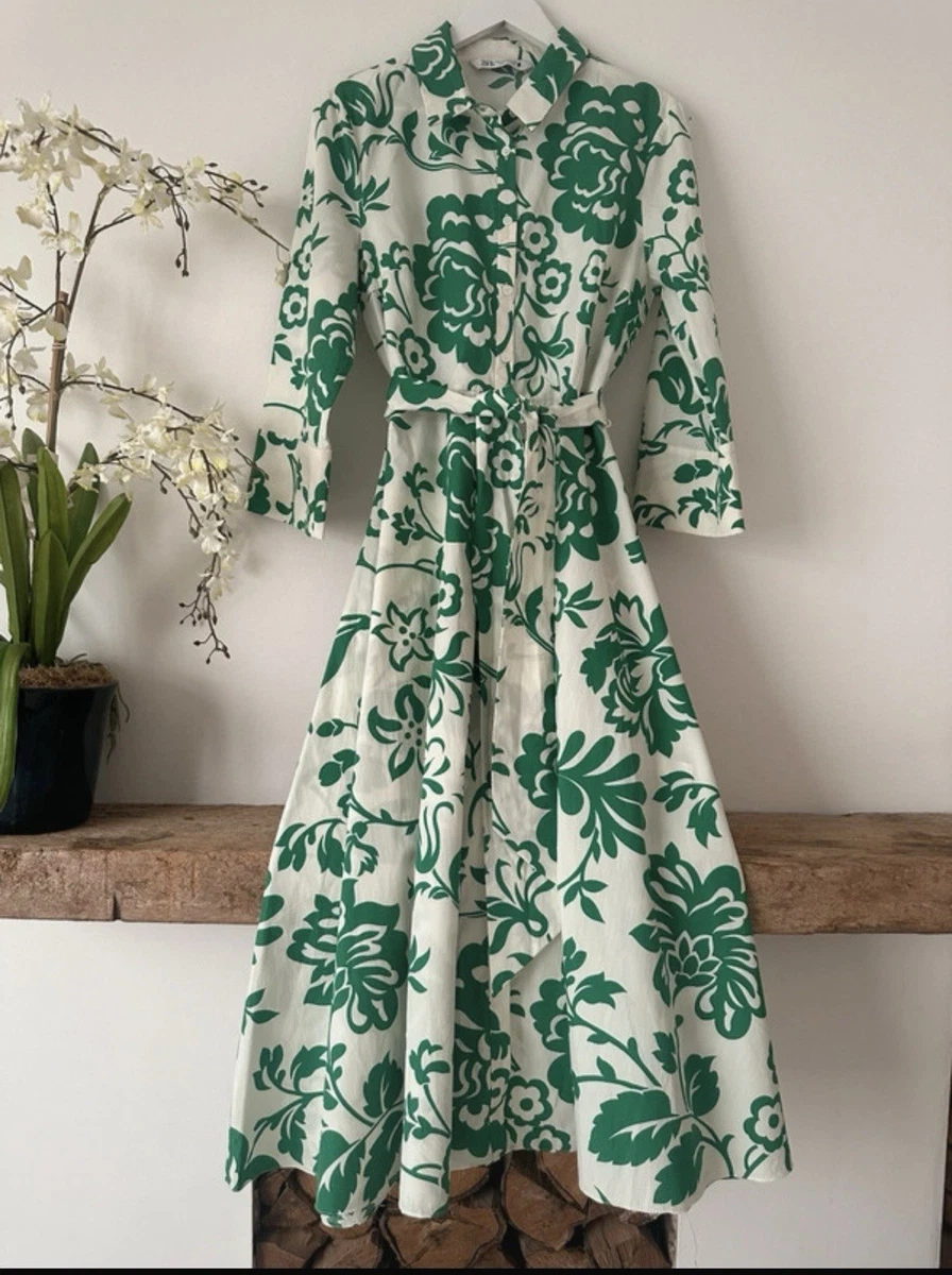 slim fit dress slacks Zara Green White and Purple Floral Dress- Size S main image 1