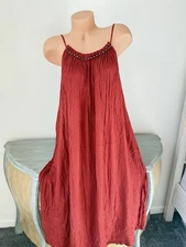 Boho Maxi Dress S Burnt Orange Crinkle Fall Shift Western Beach Minimalist Swing