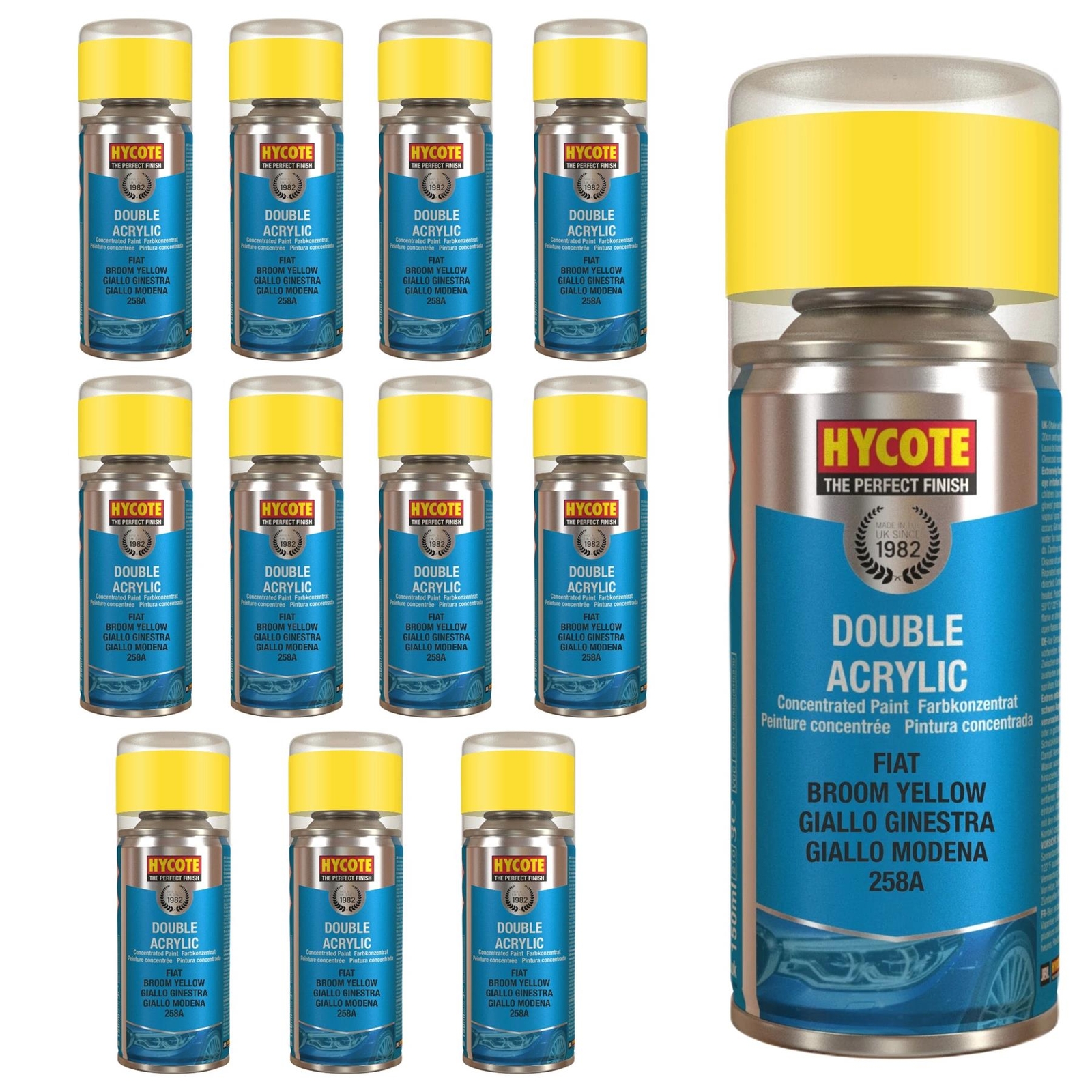 Hycote Colour Spray Paint XDFT702 Fiat Broom Yellow 150ml x12