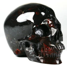 Huge 5.0" Chicken Bloodstone Carved Skull, Super Realistic, Crystal Healing