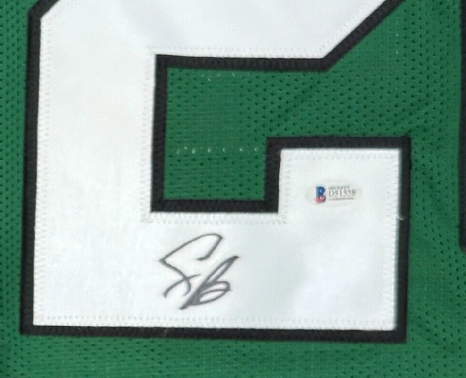 Camiseta verde firmada por Saquon Barkley firmada solo calcomanía certificada por Beckett Foto 2 de 4