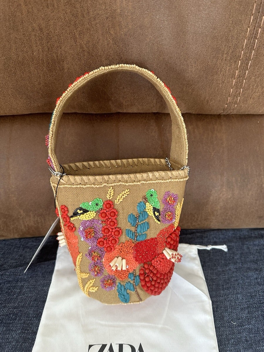 ZARA BEADED BASKET BAG HANDLE AND CHAIN SHOULDER STRAP NEW