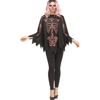 Fun World Rose Gold Glitter Poncho Skeleton Women's Halloween Fancy-Dress Costu