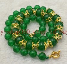 Natural 8mm 10mm Green Jade Round Gemstone Necklace 18'' AAA