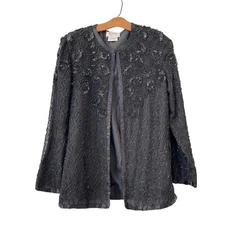 Mark John B2 US Silk Beaded Cardigan Womens S Long Sleeve Sequin Y2K Black