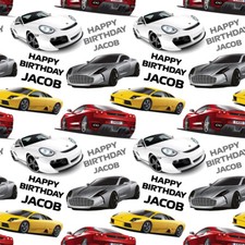 PERSONALISED CARS SUPER CAR BIRTHDAY WRAPPING PAPER NAME GIFT PRESENT WRAP 