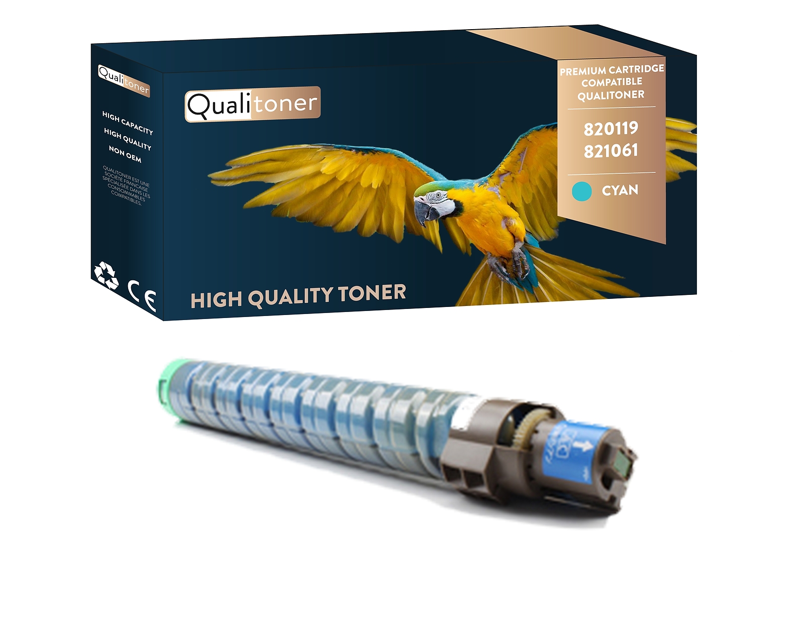 Toner cyan 821061 QUALITONER compatible Ricoh pour éliminer les traces
