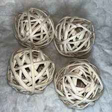 Natural Woven Wicker Rattan Ornamental Ball Orbs 4” in diameter  Set Of Four
