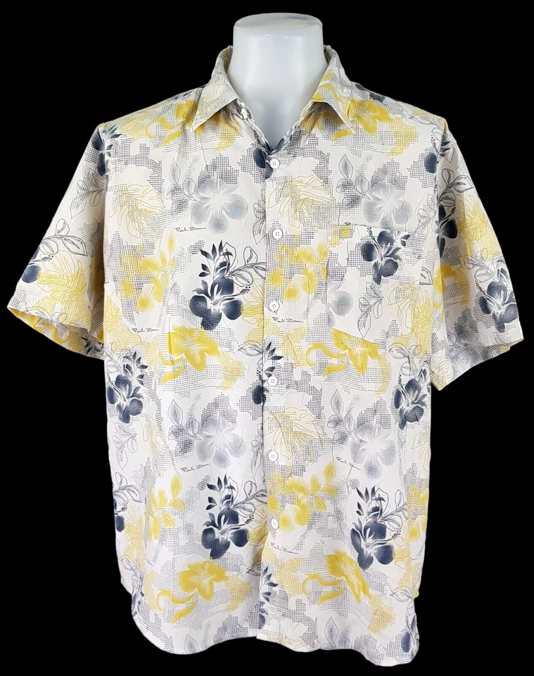 POINT ZERO Mens Grey & Yellow S/S HAWAIIAN SHIRT Ultrasoft - XL (2XL) - 54" -£59 - Image 4 of 4