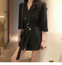 Waist Waist Suit Jacket Mid-Length Double Breasted Lapel Loose Top Women's