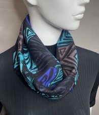 Cowl Snood Circle Scarf Loop Liberty Varuna Wool Blue Green Abstract Handmade