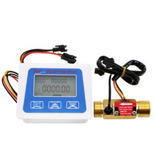 Digital LCD Water Flow Sensor Meter Temp Flowmeter Rotameter W/ G1/2 Flow Sensor