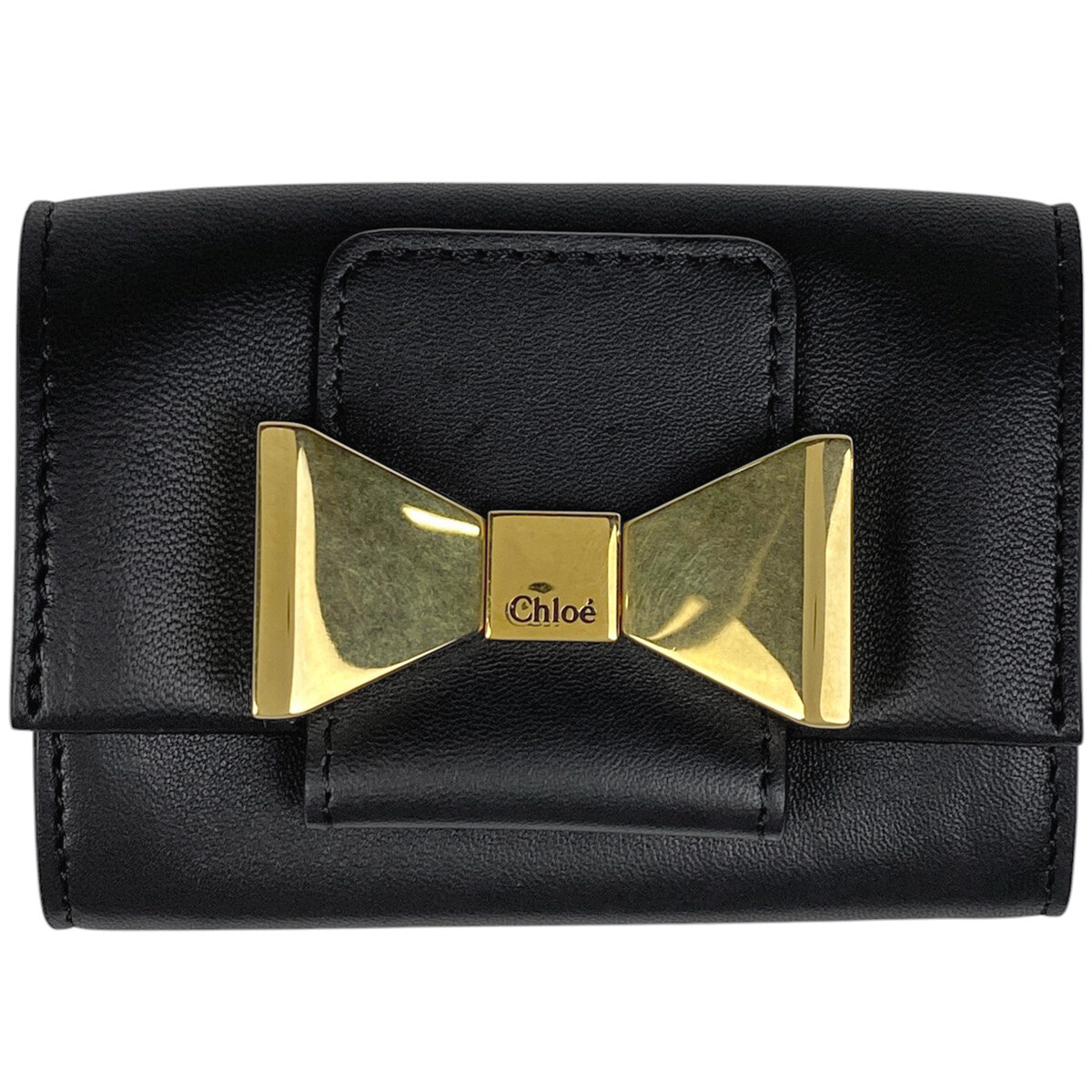 【Chloe】ロゴ刺繍 カードホルダー Chloe Logo Card Case Ribbon Motif Card Slot Business Card
