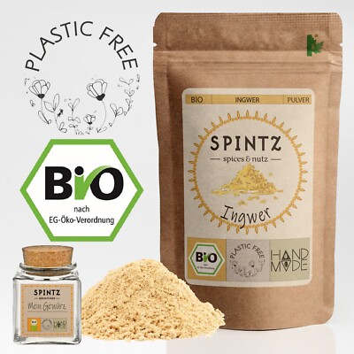 1kg Bio Ingwer Pulver Ingwerwurzel gemahlen Ingwer Tee Ginger + Gewürzglas
