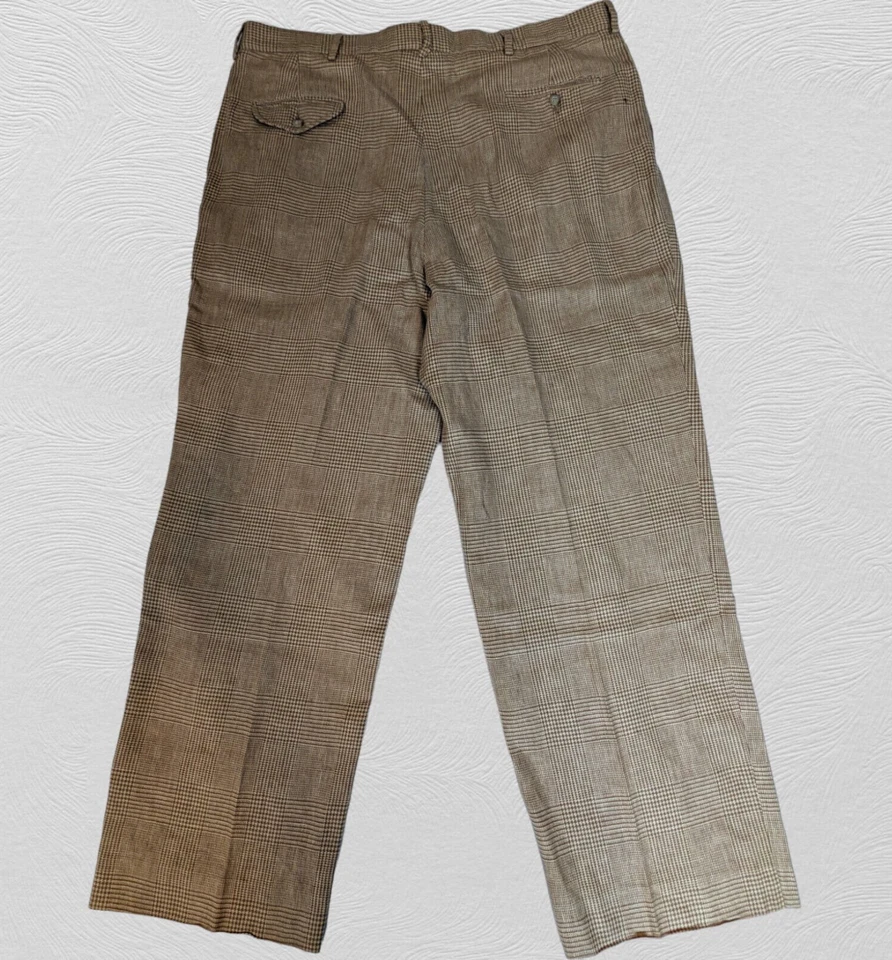 Pantalones de vestir de lino vintage años 90 Polo Ralph Lauren para hombre 40 plisados beige pata de gallo Foto 2 de 4