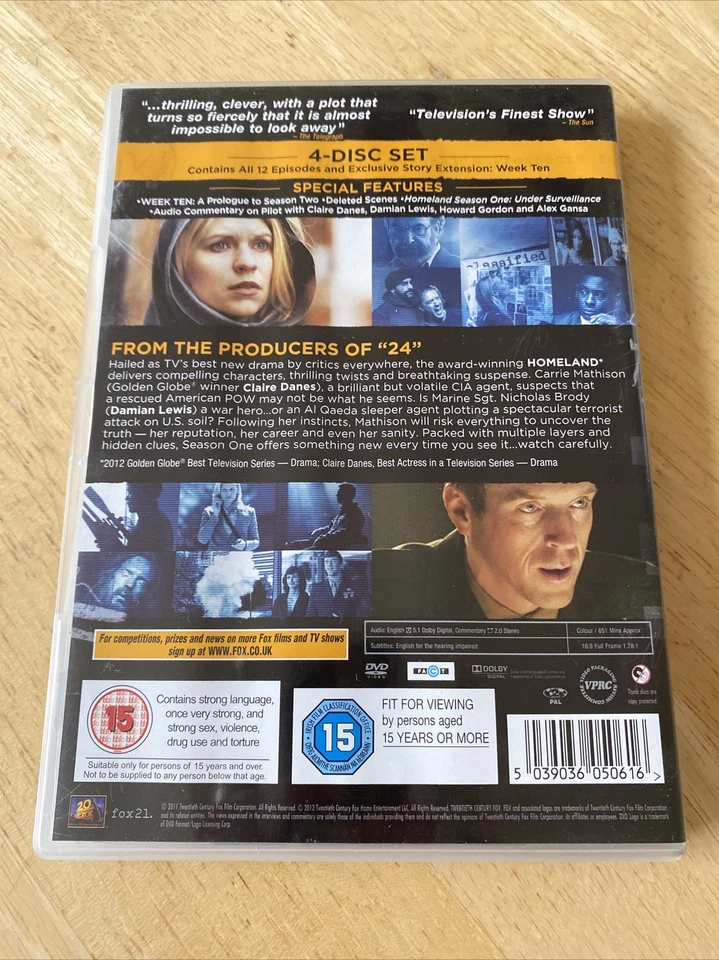 Homeland : Complete First Season (2011) 4 DVD Box Set Cert 15 Claire Danes 1 One - Image 2 of 3
