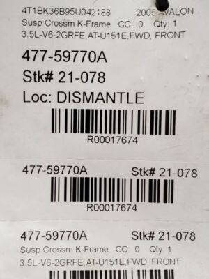 2002-2011 Toyota Camry Front Subframe CROSSMEMBER K Frame