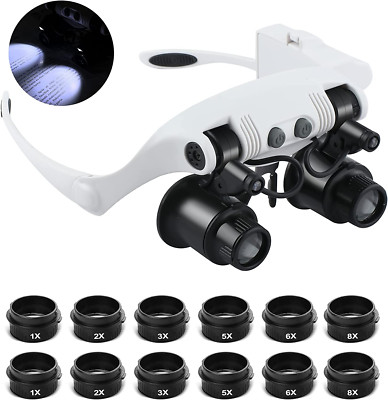 Lupa De Cabeza Con LED Luz Gafas Para Trabajo Cercano KIT De 6 Lentes De Aumento