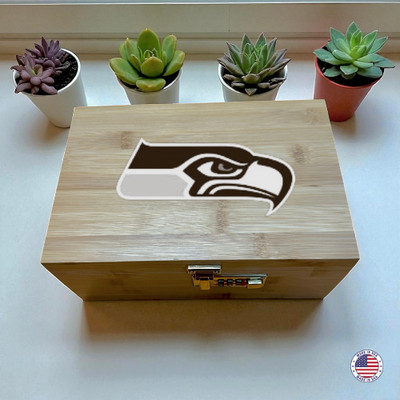 Seattle Seahawks Stash Box   Bamboo Locking Weed Storage Box with Tray